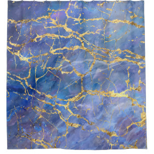 Blue Marble Gold Abstract Texture Shower Curtain