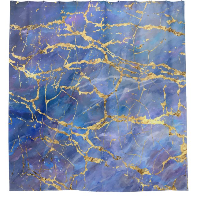 Blue Marble Gold Abstract Texture Shower Curtain (Front)