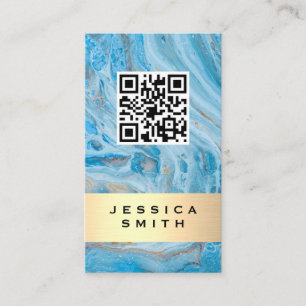 Blue Marble   Gold Brushed   QR Label Business Card