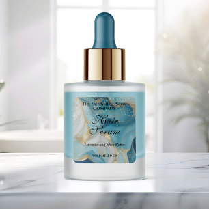Blue marble & gold glitter dropper bottle label