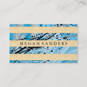 Blue Marble Gold Glitter Stripes Business Card