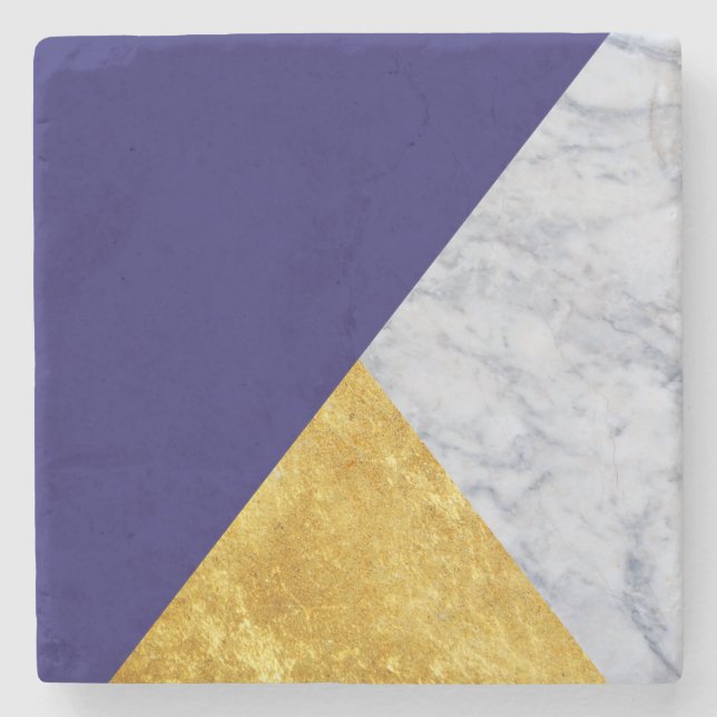 Blue + Marble Gold Stone Coaster (Front)