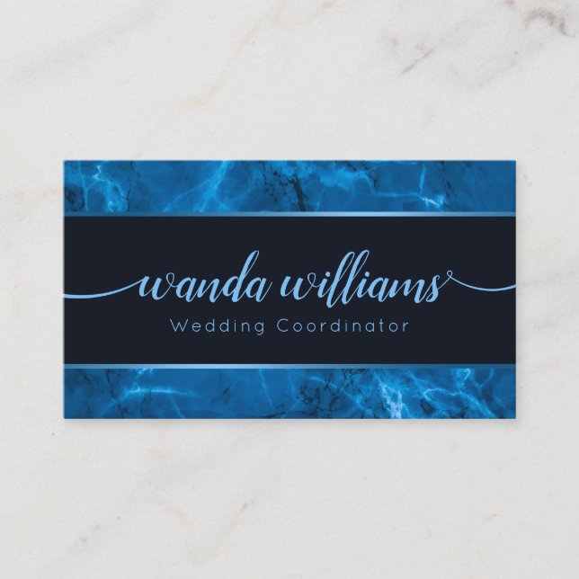 Blue Marble Handwritten Calligraphy Business Card (Front)