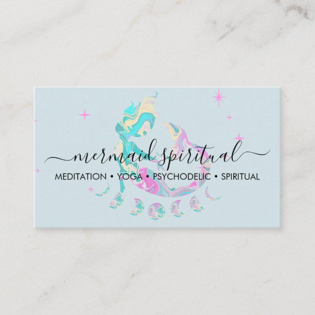 Blue marble Mermaid moon spiritual zodiac Business Card (Front)