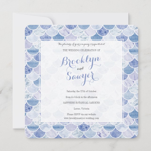Blue Marble Mosaic Custom Wedding Invitation (Front)