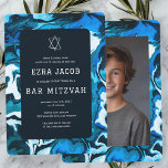 Blue Marble Paint Custom Photo Bar Bat Mitzvah Invitation<br><div class="desc">Perfect card to announce a bat mitzvah, bar mitzvah or other Jewish celebration! Hand made abstract art for you on the front and back side! FULLY CUSTOMIZABLE! Click on “Personalise” above to edit the text. Click "edit using design tool" to adjust the fonts, colours and placements and to delete the...</div>