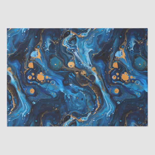 Blue Marble Paint Pour Jewel Texture Tissue Paper (Front)