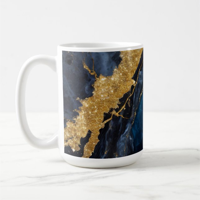Blue Marble Pattern with Gold Coffee Mug (Left)