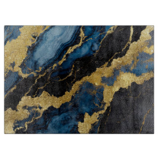 Blue Marble Pattern with Gold Cutting Board