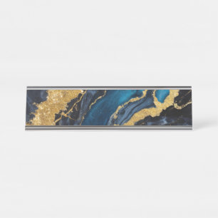 Blue Marble Pattern with Gold Desk Name Plate