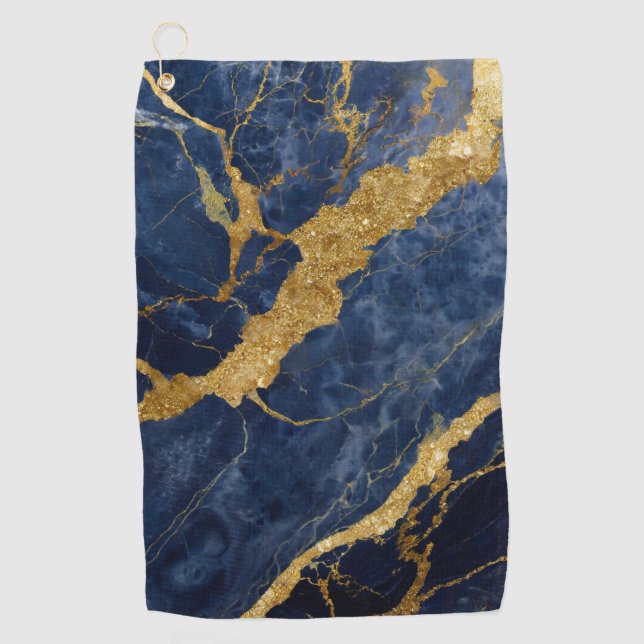 Blue Marble Pattern with Gold Golf Towel (Front)