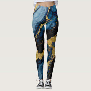 Blue Marble Pattern with Gold Leggings
