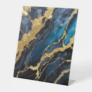 Blue Marble Pattern with Gold Pedestal Sign