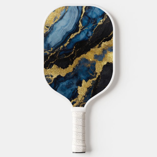 Blue Marble Pattern with Gold Pickleball Paddle (Front)