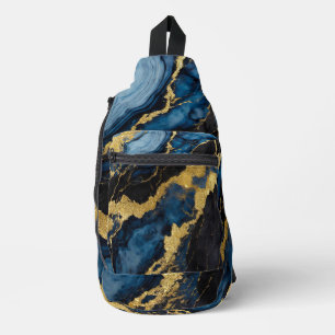 Blue Marble Pattern with Gold Sling Bag