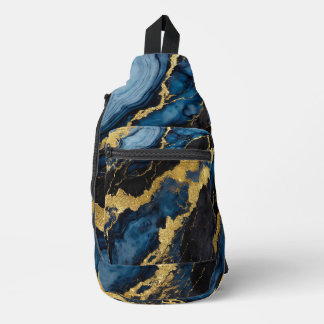 Blue Marble Pattern with Gold Sling Bag