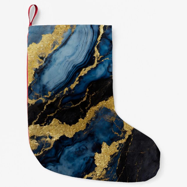 Blue Marble Pattern with Gold Small Christmas Stocking (Front)