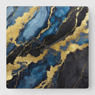 Blue Marble Pattern with Gold Square Wall Clock