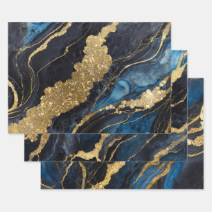 Blue Marble Pattern with Gold Wrapping Paper Sheet