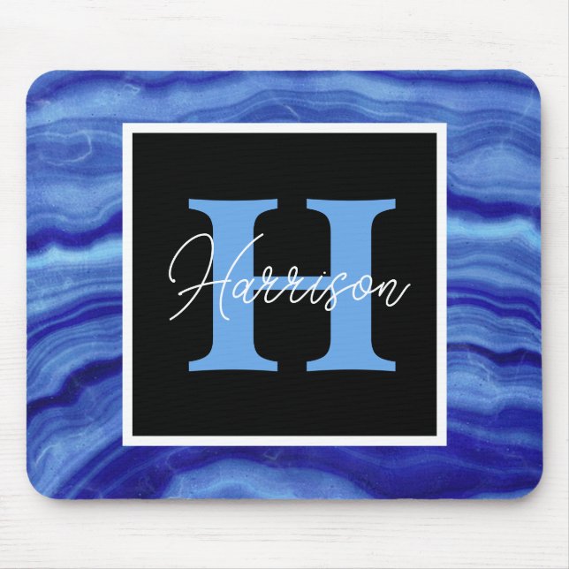 Blue Marble Personalised Monogram Name  Mouse Mat (Front)