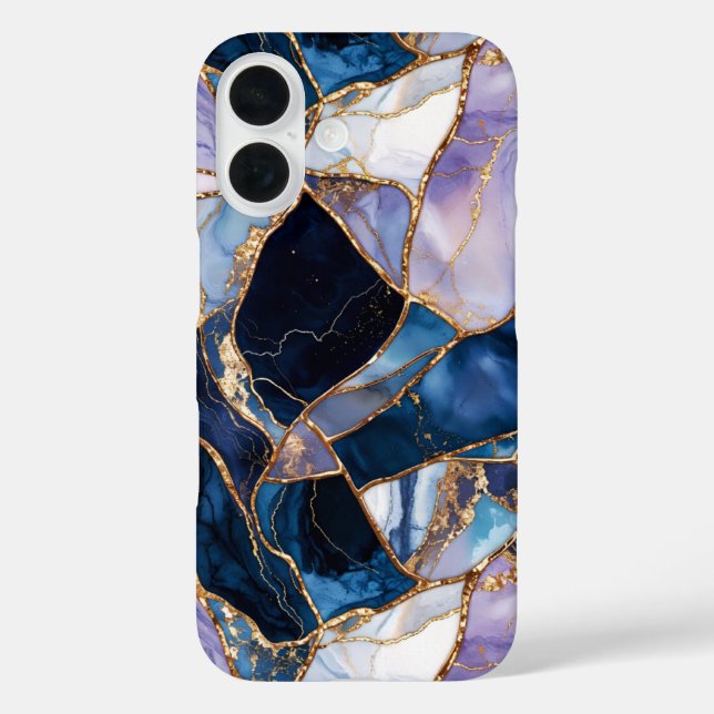 Blue Marble Phone Case Gold Abstract Luxury (Back)