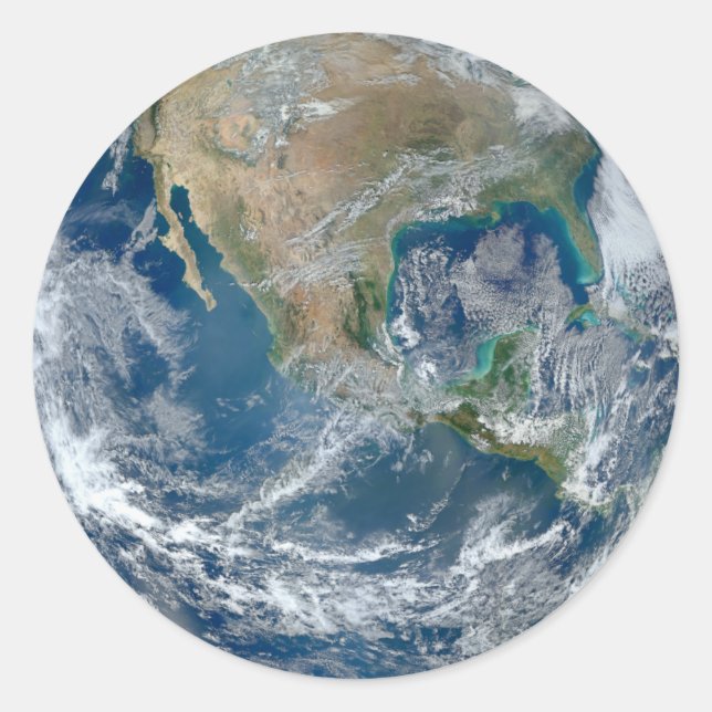 Blue Marble Planet Earth North America Mexico Classic Round Sticker (Front)