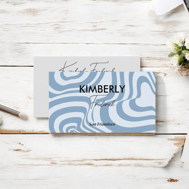 Blue Marble Retro Wavy Stripe Bold Modern Design Business Card (Creator Uploaded)