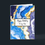 Blue Marble Son's Birthday   Card<br><div class="desc">Happy Birthday to your son,  classy white marble blue and gold card.</div>
