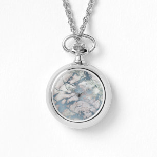 BLUE MARBLE STAINLESS SILVER BAND WATCH