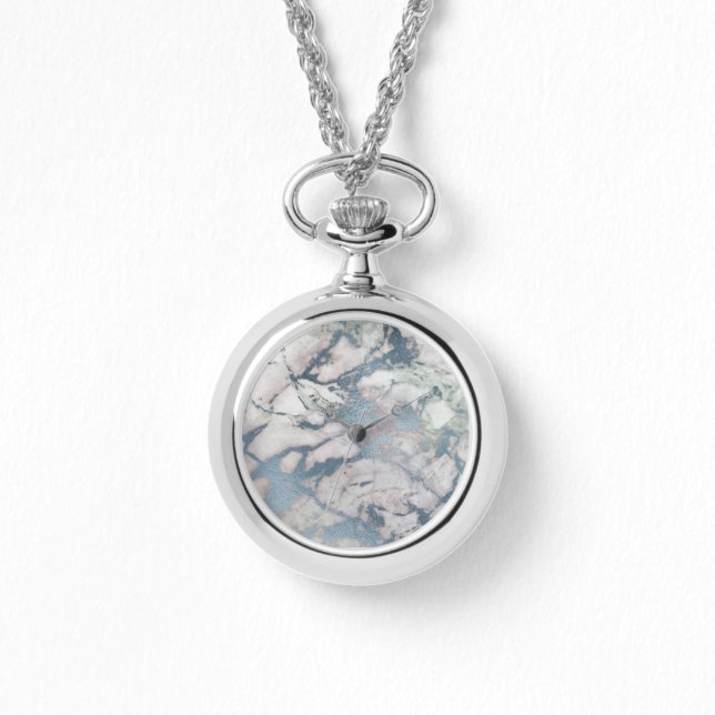 BLUE MARBLE STAINLESS SILVER BAND WATCH (Front)