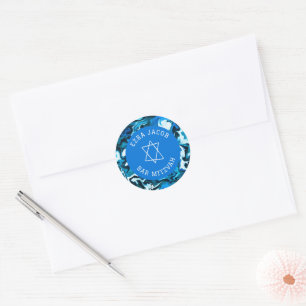 Blue Marble Star of David Custom Bar Bat Mitzvah Classic Round Sticker