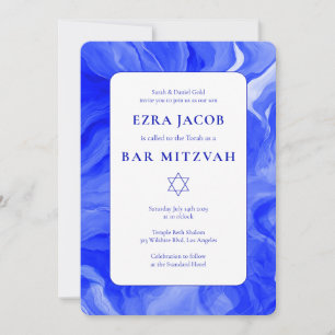 Blue Marble Star of David Custom Bar Bat Mitzvah Invitation