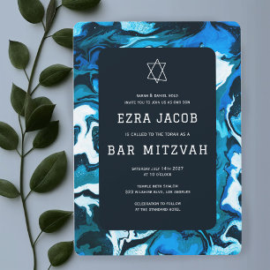 Blue Marble Star of David Custom Bar Bat Mitzvah Invitation