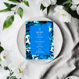 Blue Marble Star of David Custom Bar Bat Mitzvah Menu