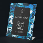Blue Marble Star of David Custom Bar Bat Mitzvah Pedestal Sign<br><div class="desc">Perfect sign to welcome guests to a bat mitzvah, bar mitzvah or other Jewish celebration! Hand made abstract art for you on the front! FULLY CUSTOMIZABLE! Click on “Personalise” above to edit the text. Click "edit using design tool" to adjust the fonts, colours and placements. Change the size too. The...</div>