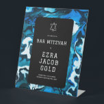 Blue Marble Star of David Custom Bar Bat Mitzvah Pedestal Sign<br><div class="desc">Perfect sign to welcome guests to a bat mitzvah, bar mitzvah or other Jewish celebration! Hand made abstract art for you on the front! FULLY CUSTOMIZABLE! Click on “Personalise” above to edit the text. Click "edit using design tool" to adjust the fonts, colours and placements. Change the size too. The...</div>