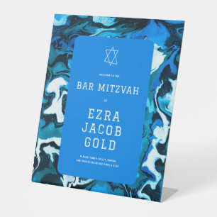 Blue Marble Star of David Custom Bar Bat Mitzvah Pedestal Sign
