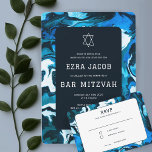 Blue Marble Star of David Custom Bar Bat Mitzvah RSVP Card<br><div class="desc">Perfect response card to include for a bat mitzvah, bar mitzvah or other Jewish celebration! Hand made abstract art for you on the front and back side! FULLY CUSTOMIZABLE! Click on “Personalise” above to edit the text. Click "edit using design tool" to adjust the fonts, colours and placements and to...</div>