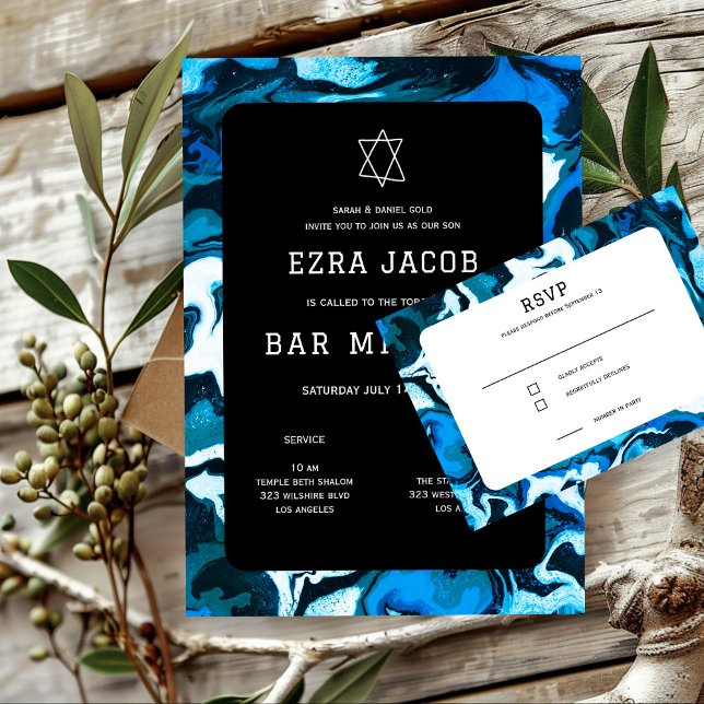 Blue Marble Star of David Custom Bar Bat Mitzvah RSVP Card (Blue Marble Star of David Custom Bar Bat Mitzvah RSVP Card
)