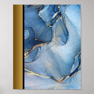 Blue Marble Stone / Black Gold Border Art  Poster