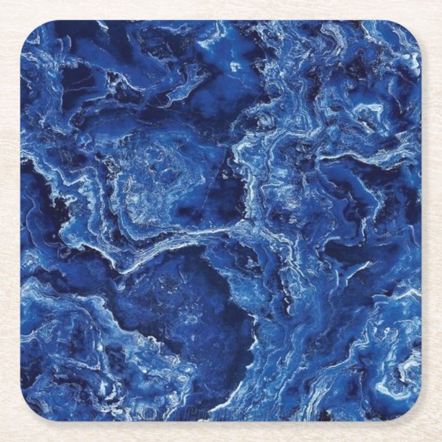 Blue Marble Stone Modern Elegant Stylish Square Paper Coaster (Front)