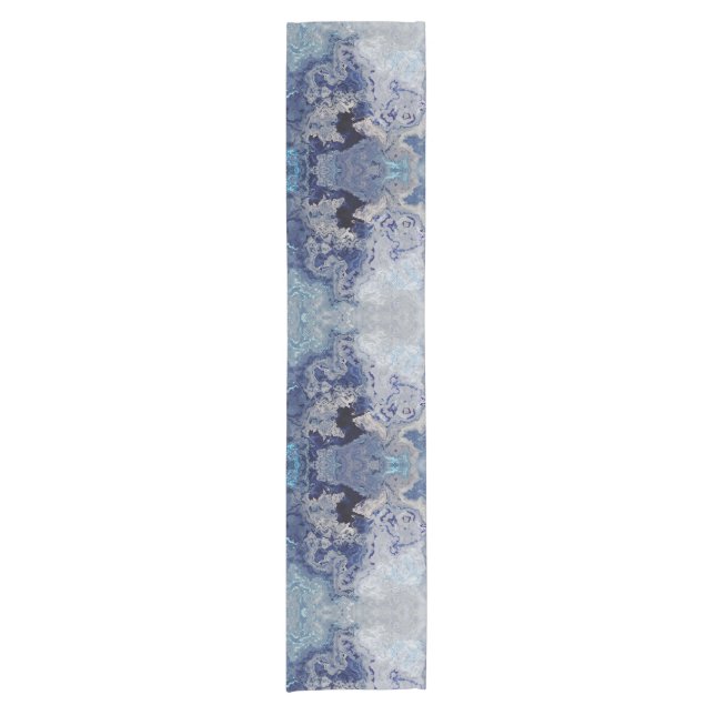 Blue Marble Stone Winter Christmas Print Pattern I Short Table Runner (Front)