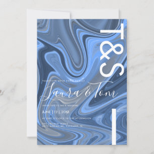 Blue Marble Swirl Bold Script Typography  Invitation