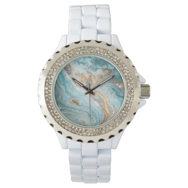 BLUE MARBLE SWIRL SPARKLE DIAMONTE BAND WATCH (Front)