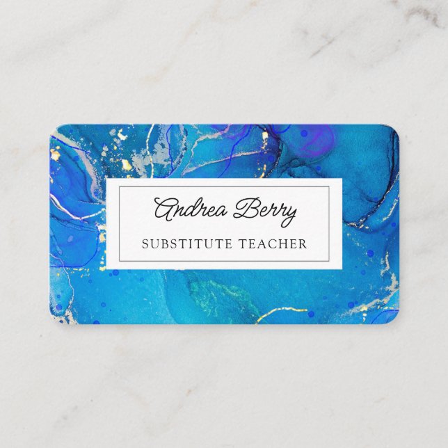 Blue Marble Swirls Personalised Business Card (Front)