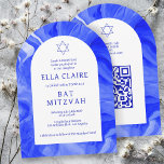 Blue Marble Swirls Star QR Bar Bat Mitzvah Arch Invitation<br><div class="desc">Perfect card to announce a bat mitzvah, bar mitzvah or other Jewish celebration! Hand made watercolor swirl art for you on the front and back side! FULLY CUSTOMIZABLE! Click on “Personalise” above to edit the text. Click "edit using design tool" to adjust the fonts, colours and placements and to add...</div>