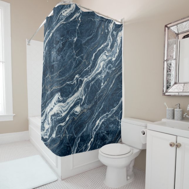 Blue Marble Texture Modern Refined Style Shower Curtain (In Situ)