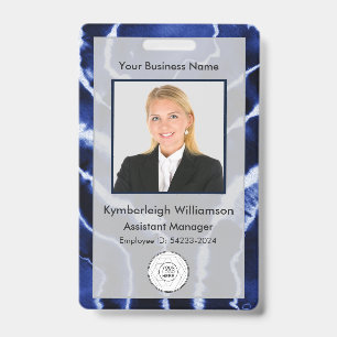 Blue Marble Tie Dye Business Employee Photo ID Badge