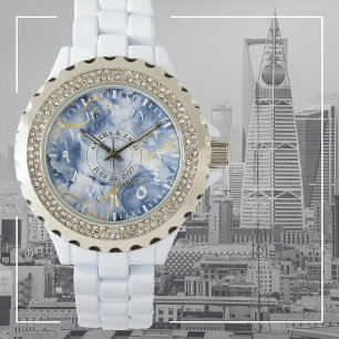 Blue Marble Watch with Arabic Numerals – Elegant