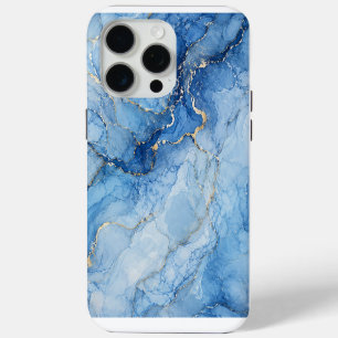 Blue Marble Watercolor Pattern with Gold Veins iPhone 15 Pro Max Case
